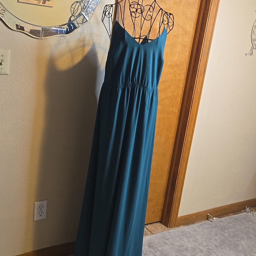 LOFT Forest Green V-Neck Maxi Dress with Spaghetti Straps